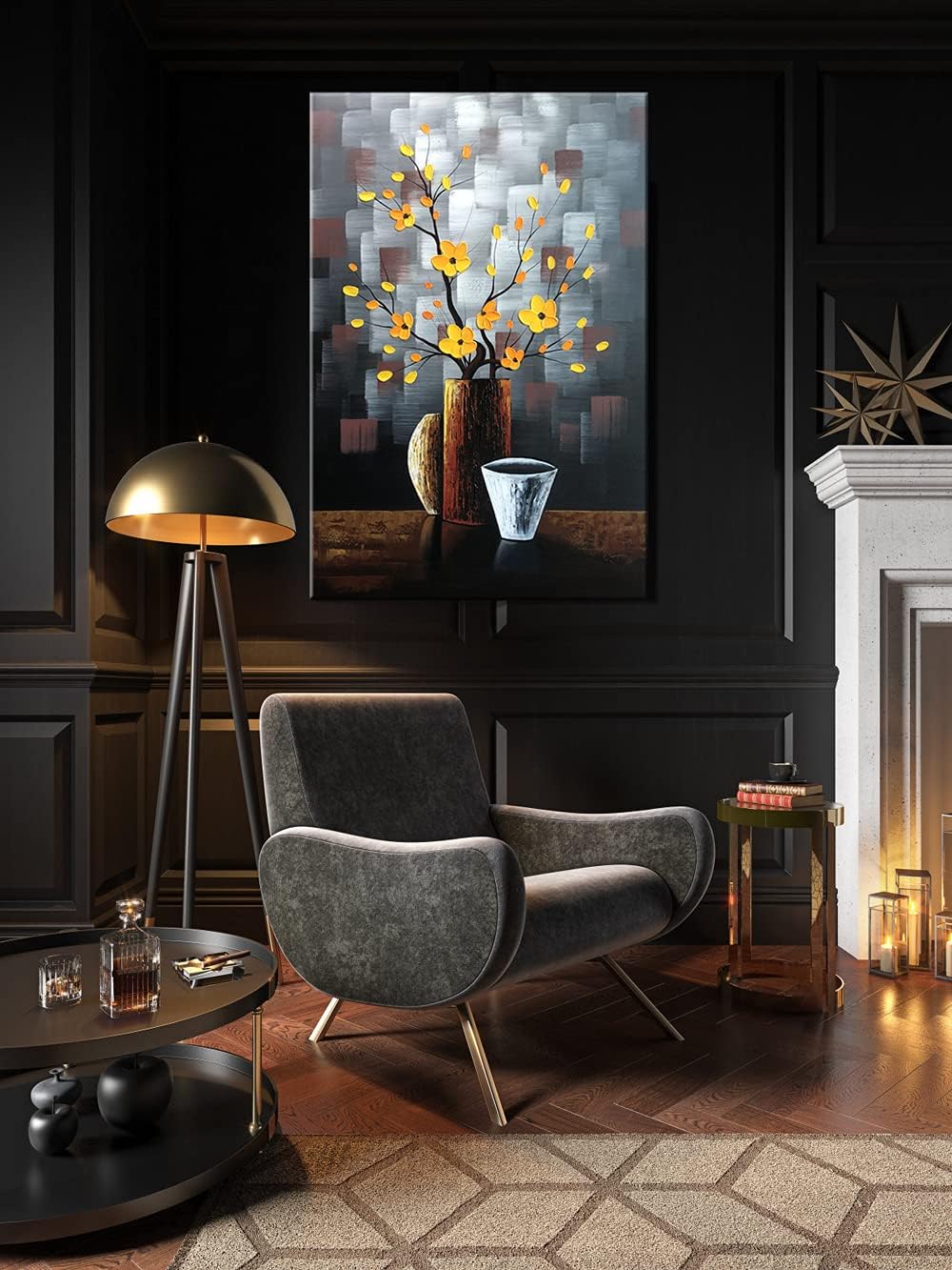 Wieco Art Silent Beauty Modern Abstract Flower Oil Paintings on Canvas Wall Art for Bedroom Living Room Wall Decorations Home Decor 100% Hand Painted Stretched and framed Contemporary Floral Artwork