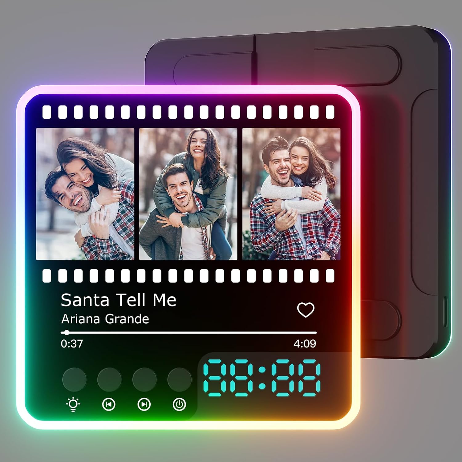 Custom Music Fridge Magnet with Light & Clock - Personalized Music Photo Fridge Magnet Can Play Songs Record Voice,Musical Photo Frame Spotify Christmas Anniversary Valentines Day Gifts