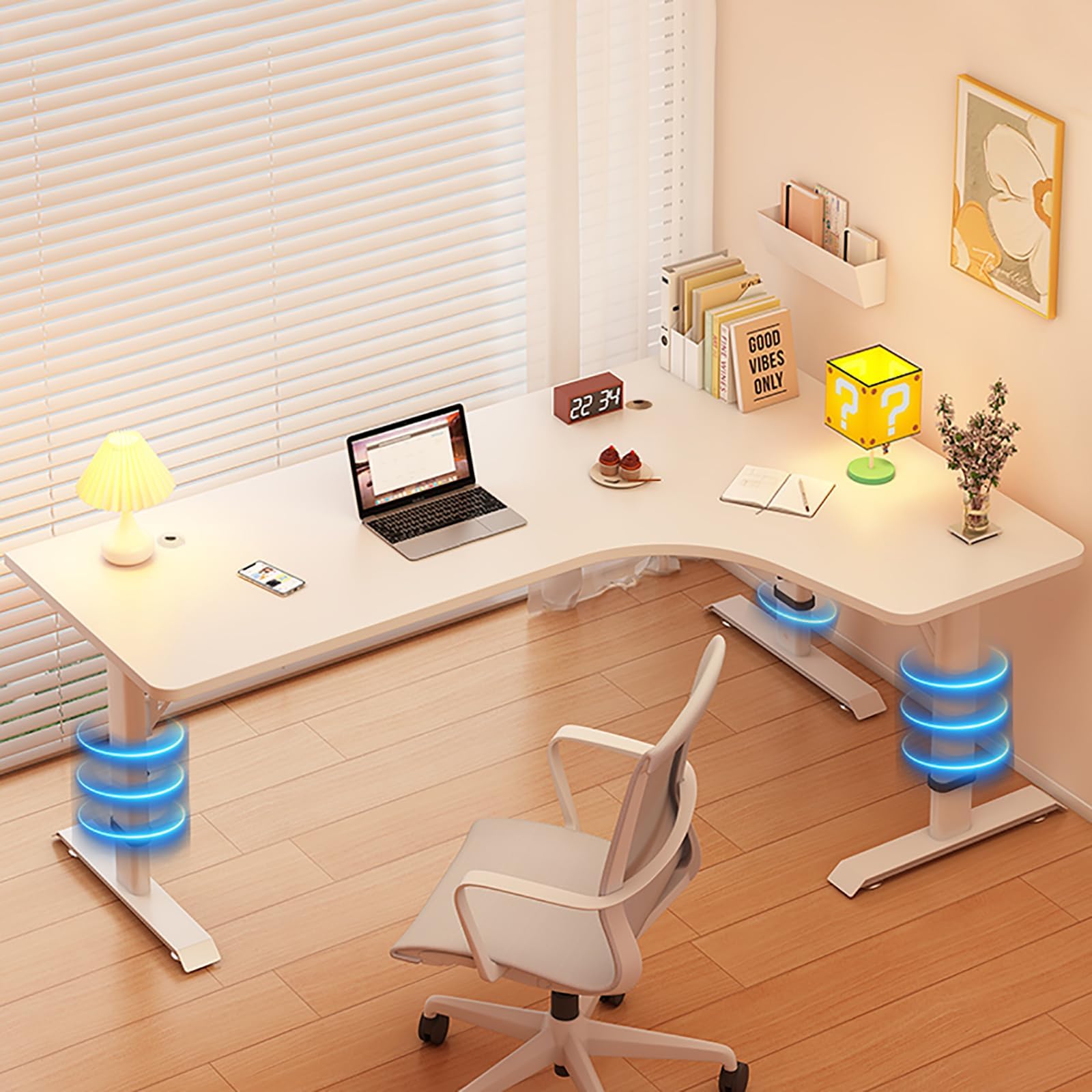 L-förmiger, höhenverstellbarer Gaming-Schreibtisch mit Eckarbeitsplatz für Heimbüro und Schreiben, 120 x 80 cm, modernes Eichen-Finish