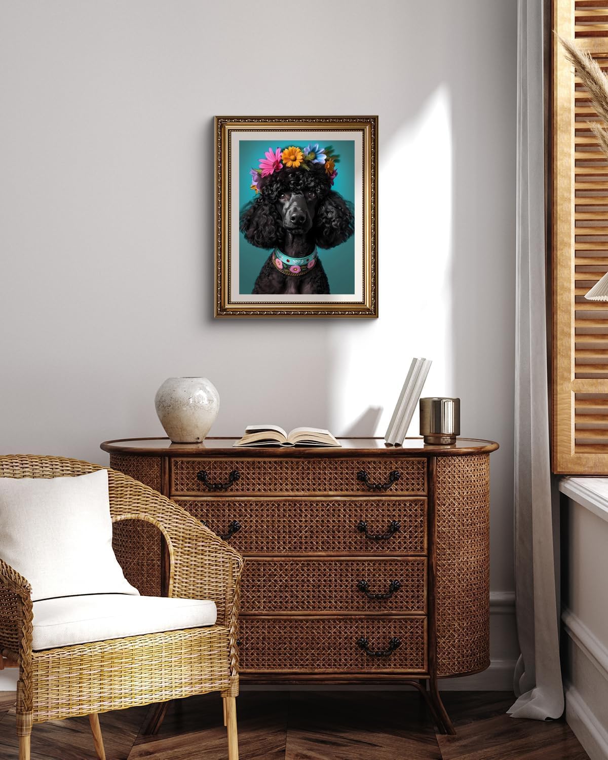 YEEIFFD Black Poodle with Flowers Diamond Painting Kit for Adult, DIY Full Drill Diamond Art for Beginner, 5D Diamond Dots Kits Painting Crafts for Home Decor 12x16 inch