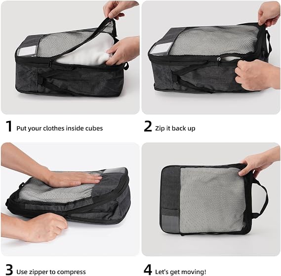 DAYGOS 6 Set Compression Packing Cubes with Shoe bag for Backpack Suitcases
