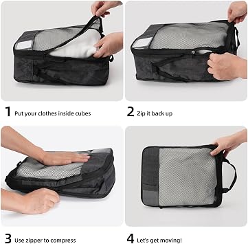 DAYGOS 6 Set Compression Packing Cubes with Shoe bag for Backpack Suitcases