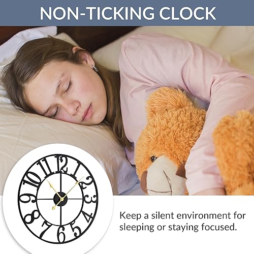 Miniatura 6 de LEIKE Reloj de pared con números arábigos de 14 pulgadas, funciona con pilas, color negro, silencioso, sin tictac, relojes de pared para decoración