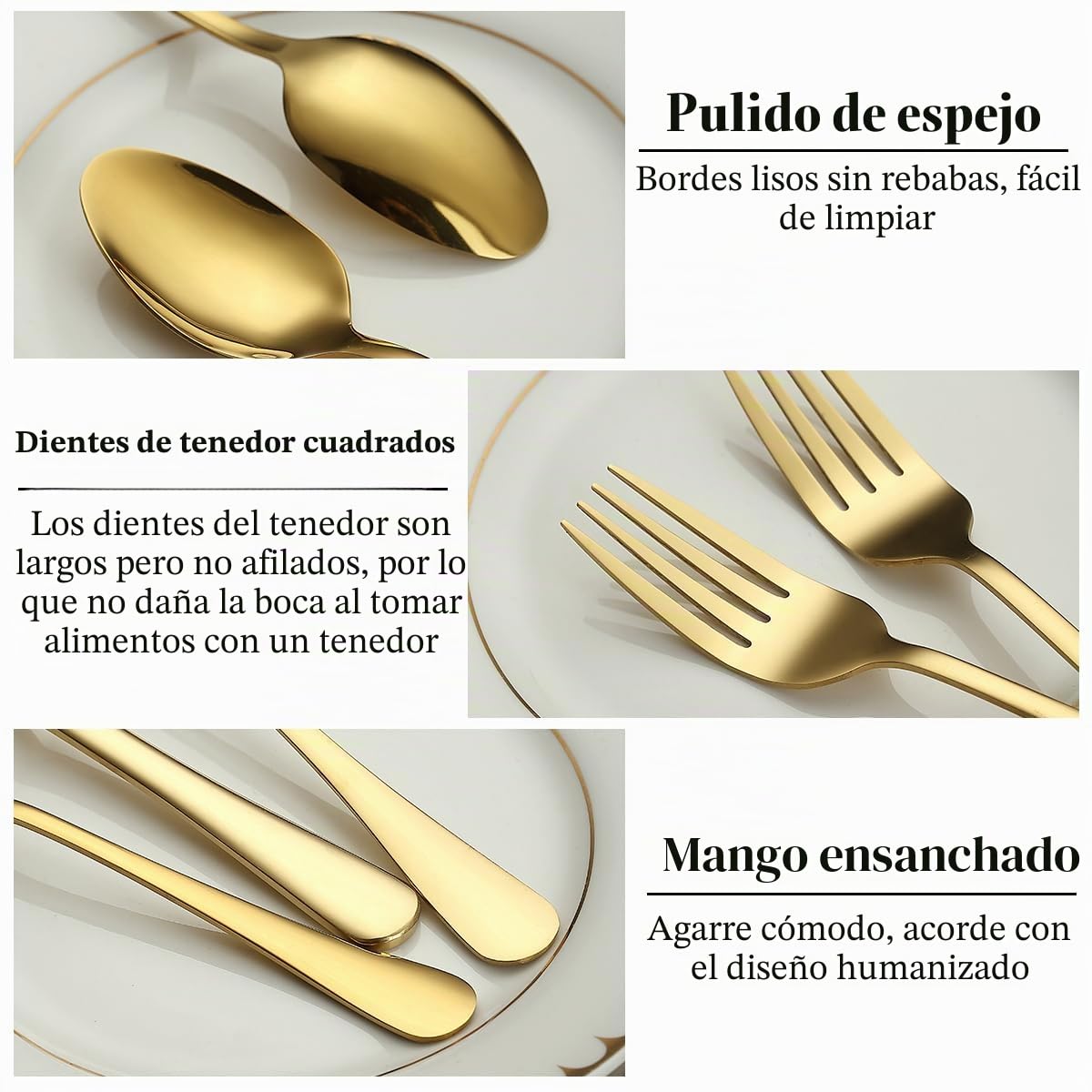 Juego de cubiertos de oro 36 piezas Servicio para 12, cuchillos de acero inoxidable juego de tenedores de cuchara para boda, fiestas, vísperas, hogar, regalo para Acción de Gracias