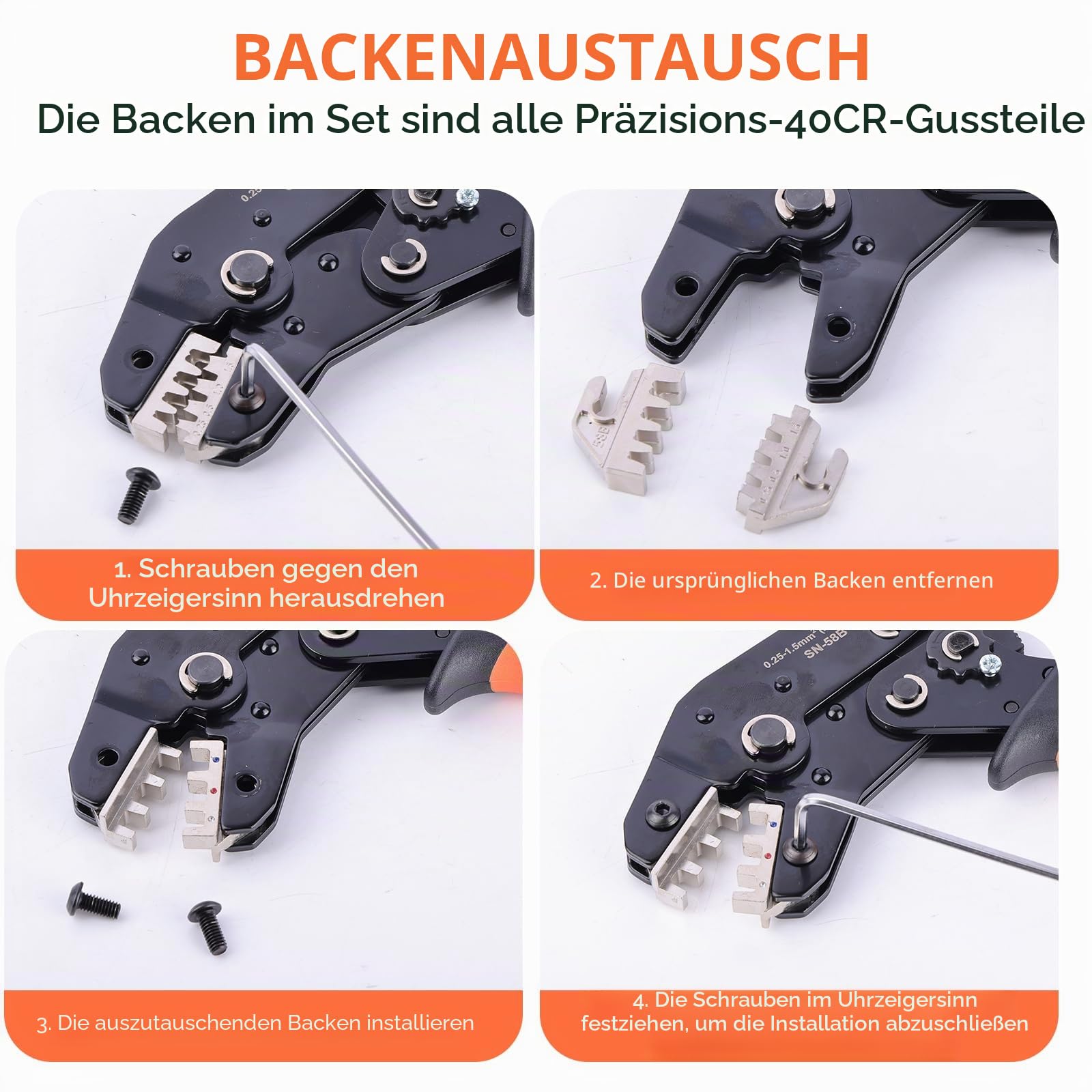 8 Teiliges Crimpzange Set 9 in 1 Ratschen Presszange für 0.08-35mm² Isolierte Kabelschuhe Aderendhülsen und MC4 Solarstecker Werkzeugset für Profis und Heimwerker