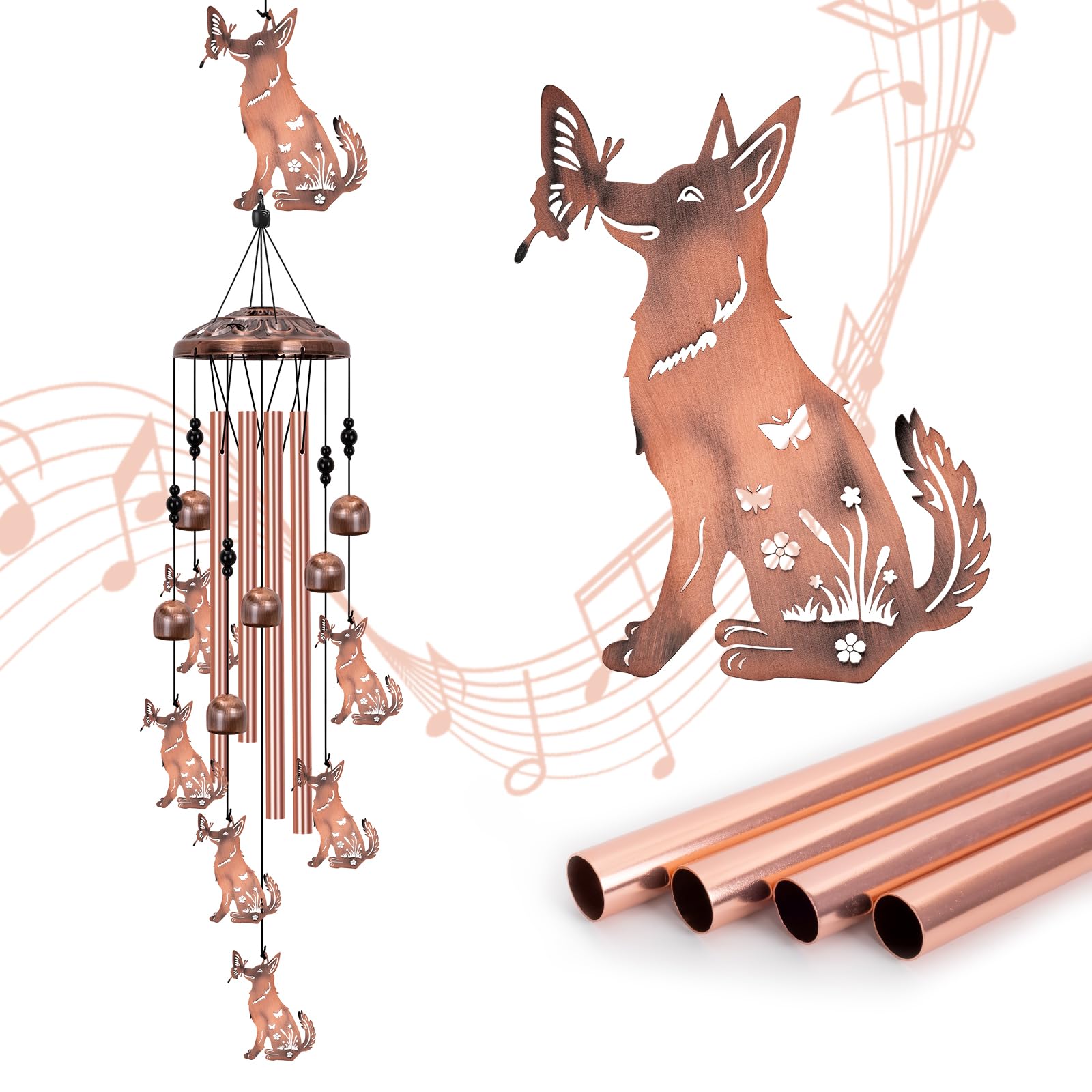 Marwey German Shepherd Wind Chimes for Outside, Memorial Decor for Women, Men - Dog Lover Chimes for Patio, Garden