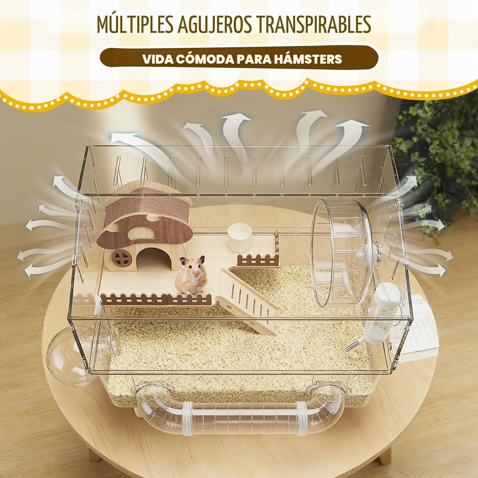 Jaula grande de acrílico para hámster, jaulas de jerbo de 2 capas con parte superior transparente completa, casa abierta para hámster con todos los accesorios para ratones de mascotas, hábitat grande