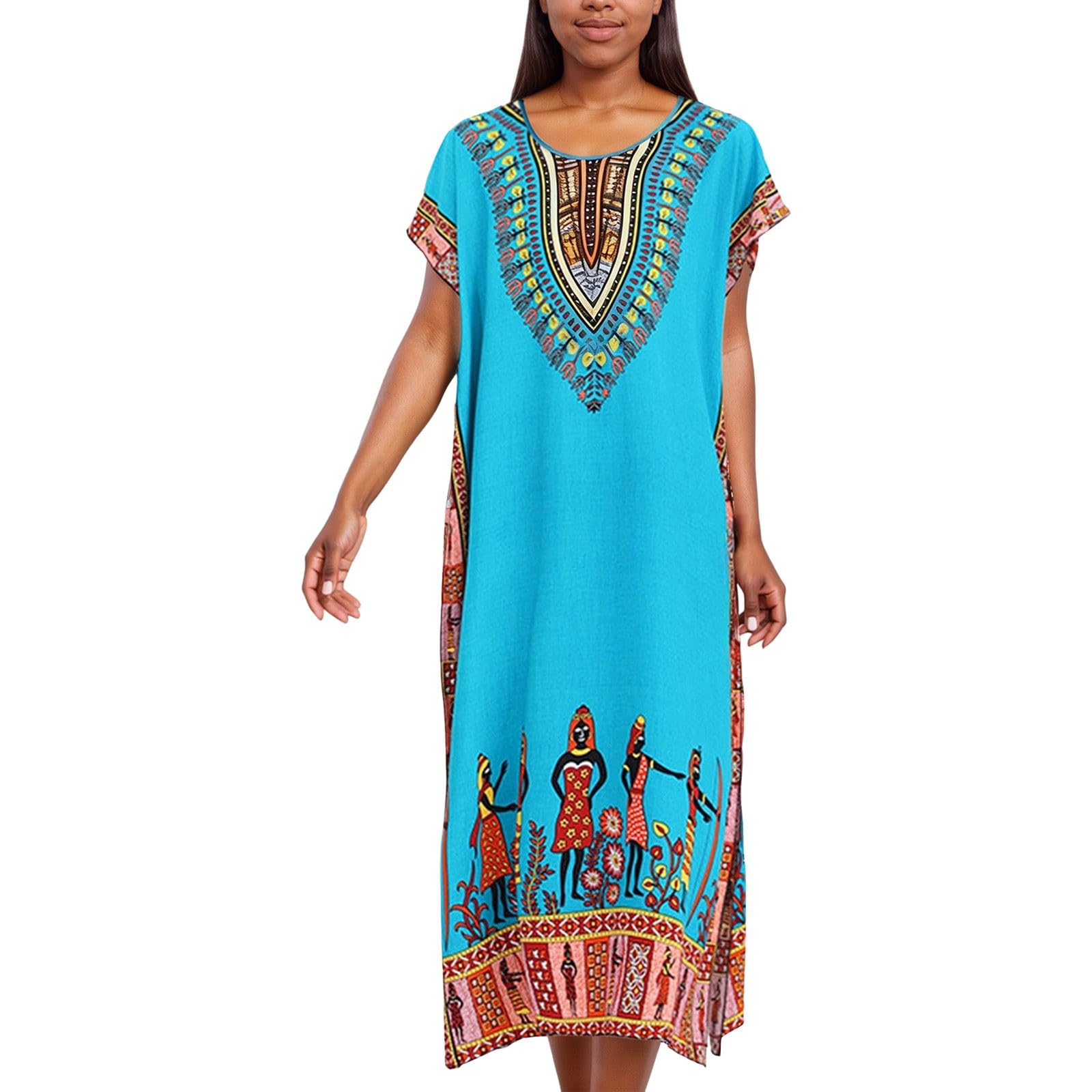 Tunique longue maxi style kaftan africain et imprimé multicolore