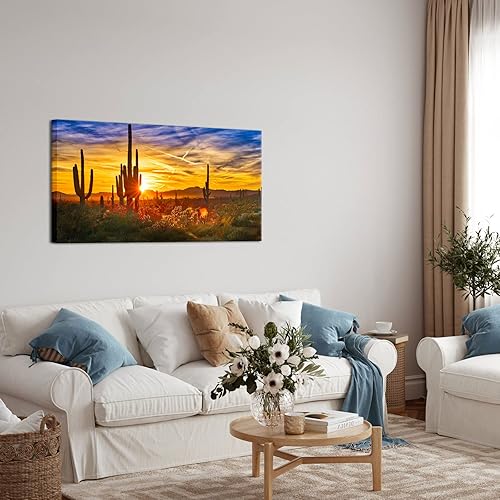 Miniatura 4 de Nachic Wall Lienzo decorativo de gran tamaño para decoración del desierto sonorano, impresiones de imágenes de saguaros al atardecer, pintura de