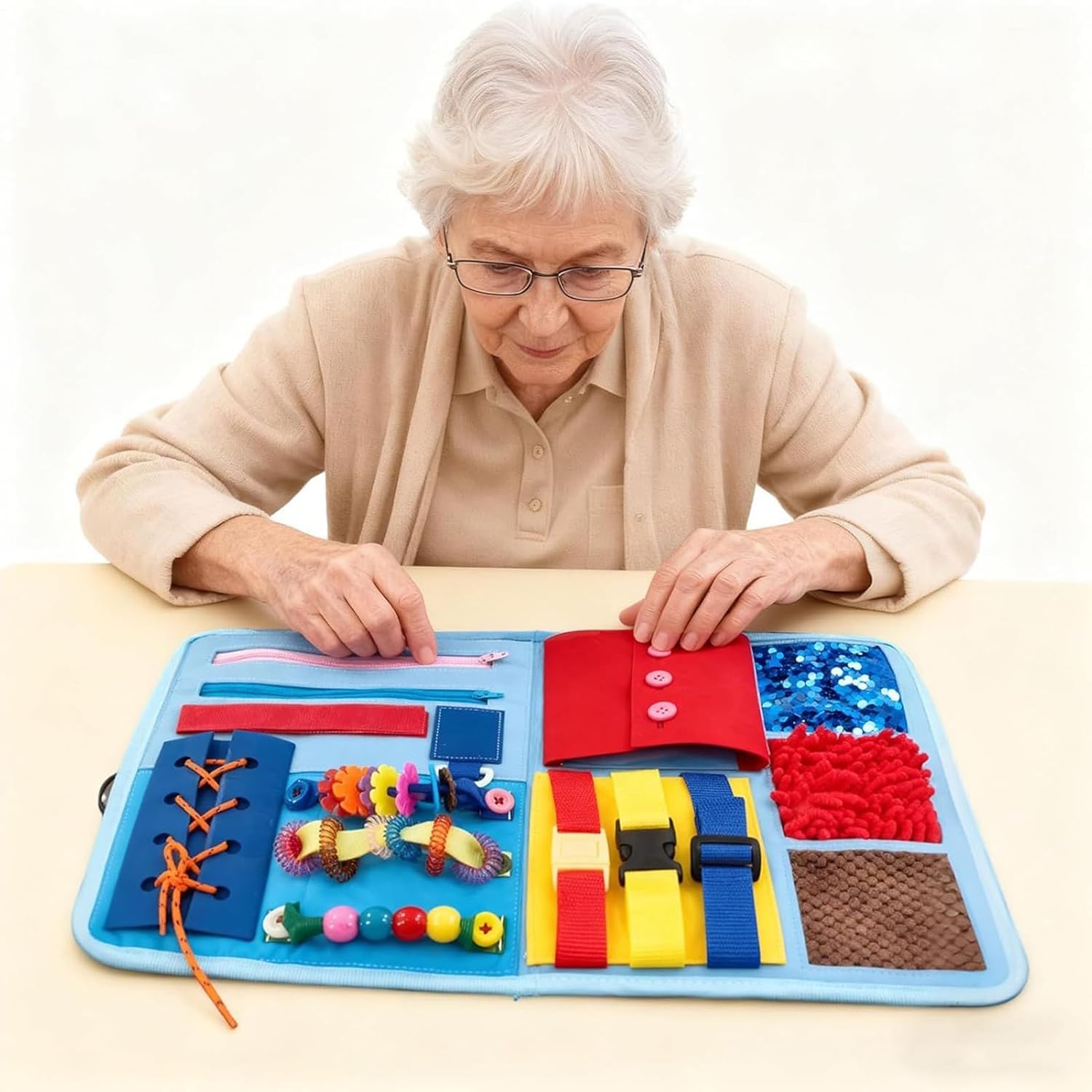 Portable Sensory Toy Set, Interactive Fidget Blanket, Compact Travel Calm Add On, Fabric Activity Panel Detail, Focus Aid with Tasks, Cognitive Support for Seniors Kids Daily Use Routine