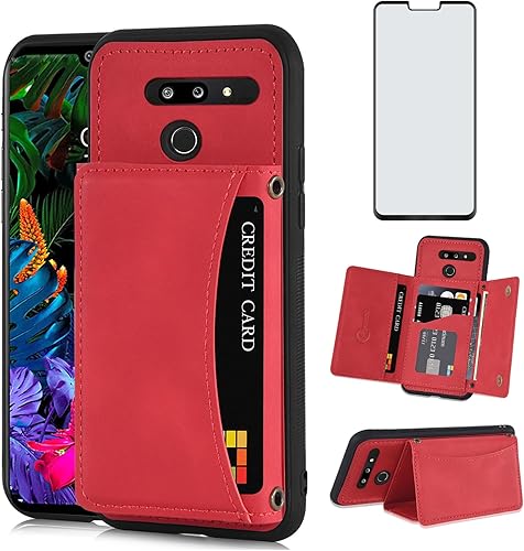 Asuwish Funda de teléfono para LG G8 ThinQ Funda tipo cartera con protector de pantalla de vidrio templado y soporte para tarjetas de crédito de