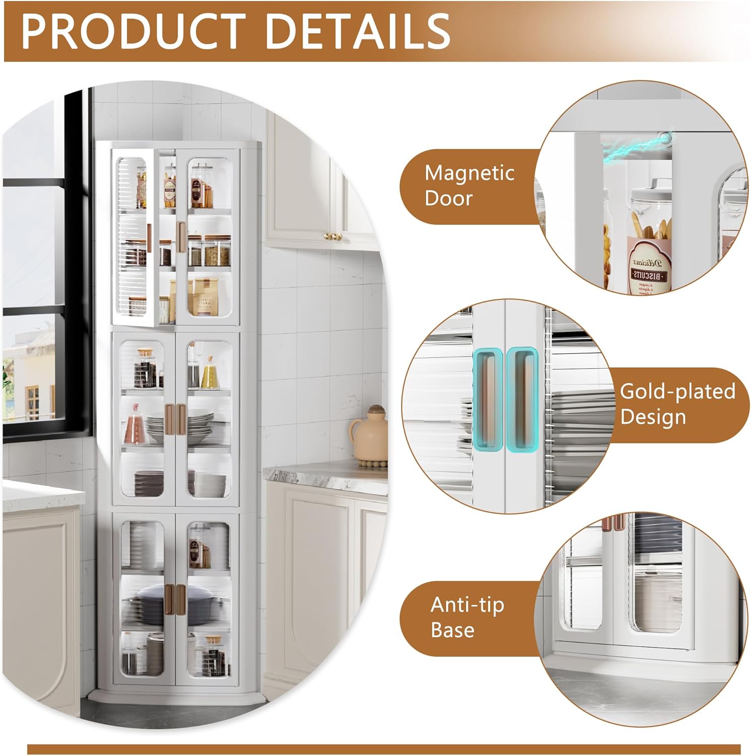Detailed Features of the VECELO 3-Tier Tall Corner Cabinet