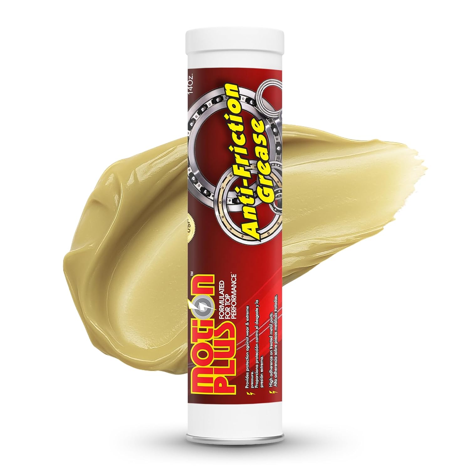 Motion Plus White Lithium Complex NLGI #2 - High Temp EP Multi-Purpose Grease, 14oz Tube - Compatible Lubricant for Automotive, Construction, Equipment, Bearings & Garage Doors