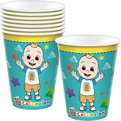 amscan Vasos de papel para fiesta de Cocomelon verde, 9 onzas, paquete de 8