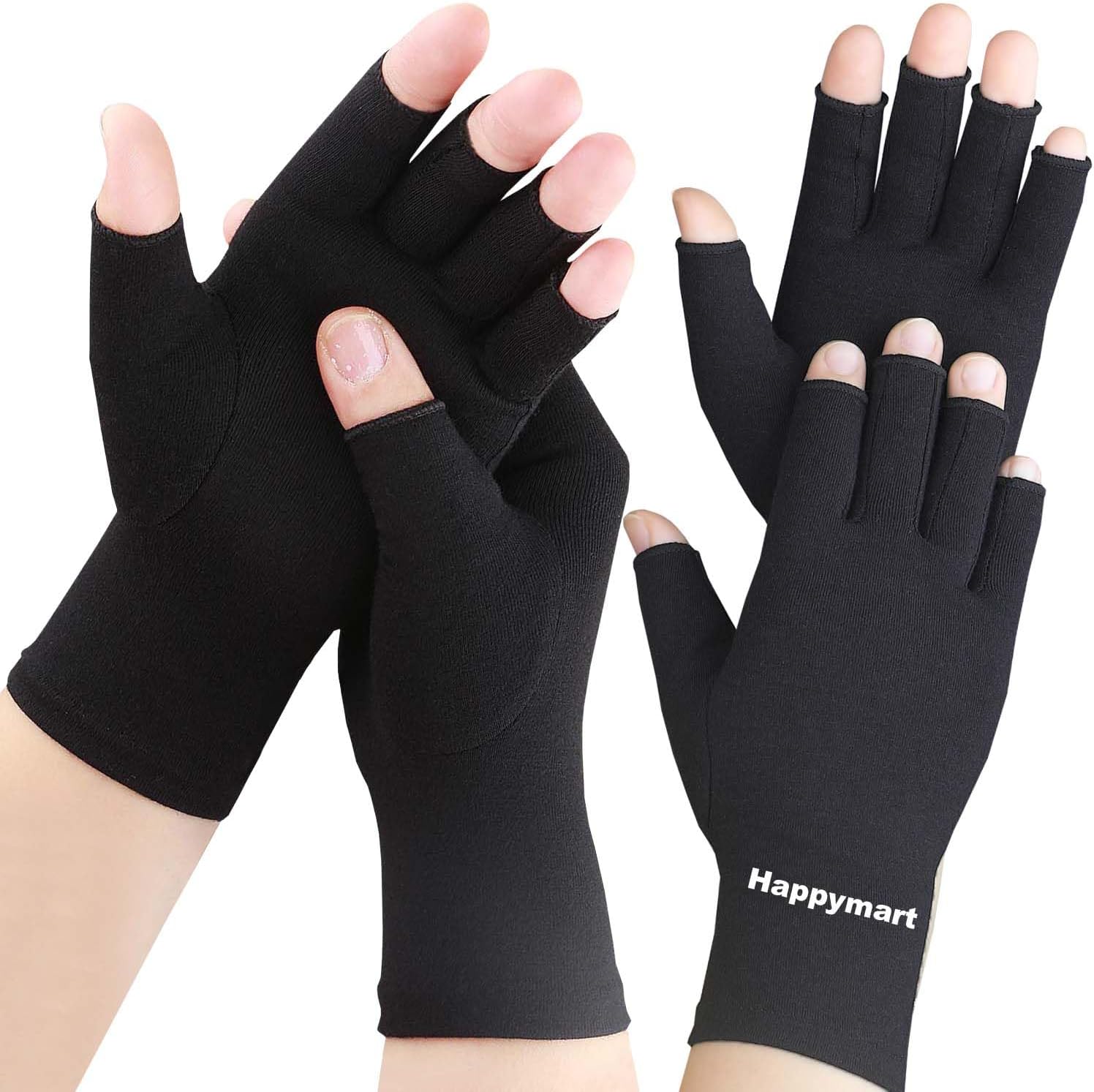 Happymart 2 Pairs Arthritis Gloves for Women, Compression Gloves for Hand Pain Relief, Fingerless Gloves for Women Men