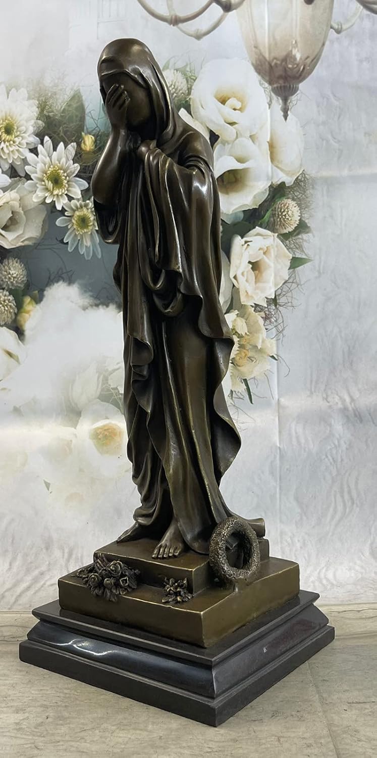 Bronze Vintage Bust Sculpture Madonna The Virgin Mary Signed Original Valli Deal