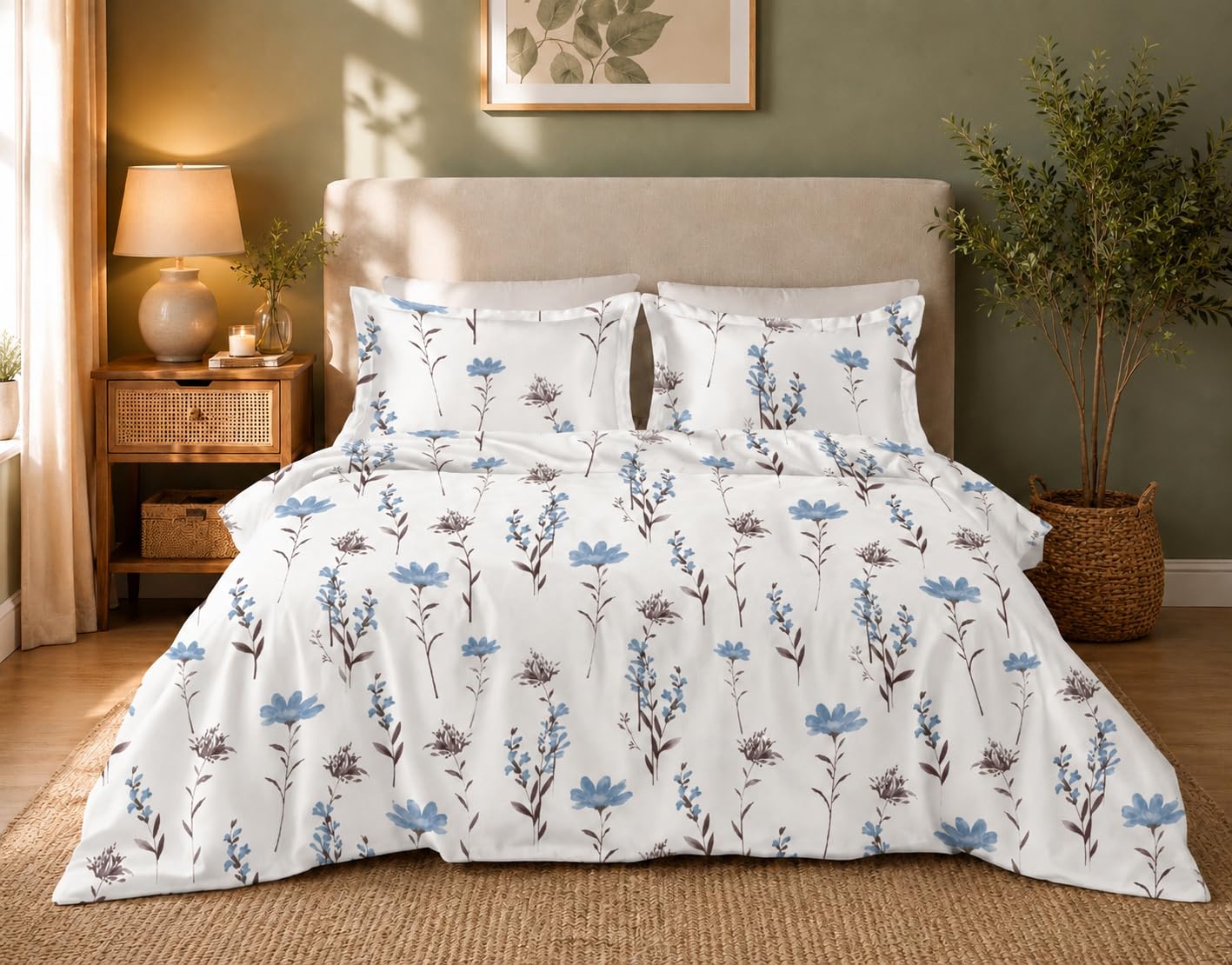 Bedsheet King Size 100% Pure Cotton 240 TC with 2 Pillow Covers 108X120 Inch, 10 Ft Bedsheet, Super King Size XXXL (Bluebell Breeze)-image-35
