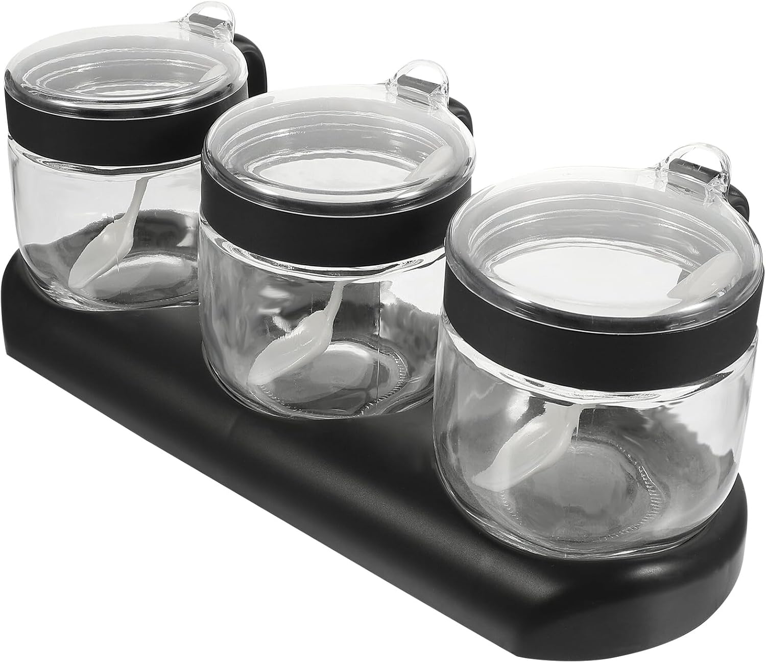 Healeved Glass Seasoning Jar Set 350ml with Lid, 3-compartment Dark Spice Container Kit, Kitchen Glass Condiment Jars for Salt Storage and Seasoning, Multi-use Kitchen Supplies