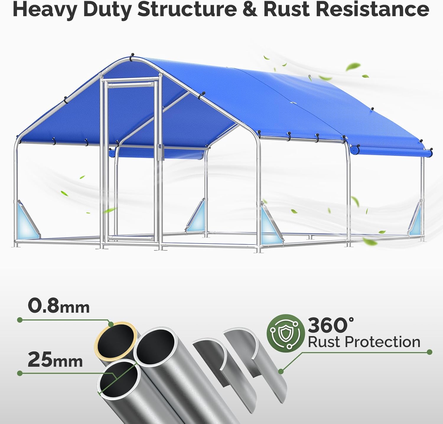 Sino Luban Metal Chicken Coop Run 11.8x8.9ft with Heavy Duty Hardware Cloth, Large Chicken Runs for Yard with Waterproof Cover, Outdoor Chicken Pen Enclosure, Walk-in Poultry Cage with Support Brace