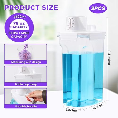 Miniatura 2 de Paquete de 3 Dispensador de detergente líquido para lavandería para organización y almacenamiento, recipientes de jabón de lavandería de gran