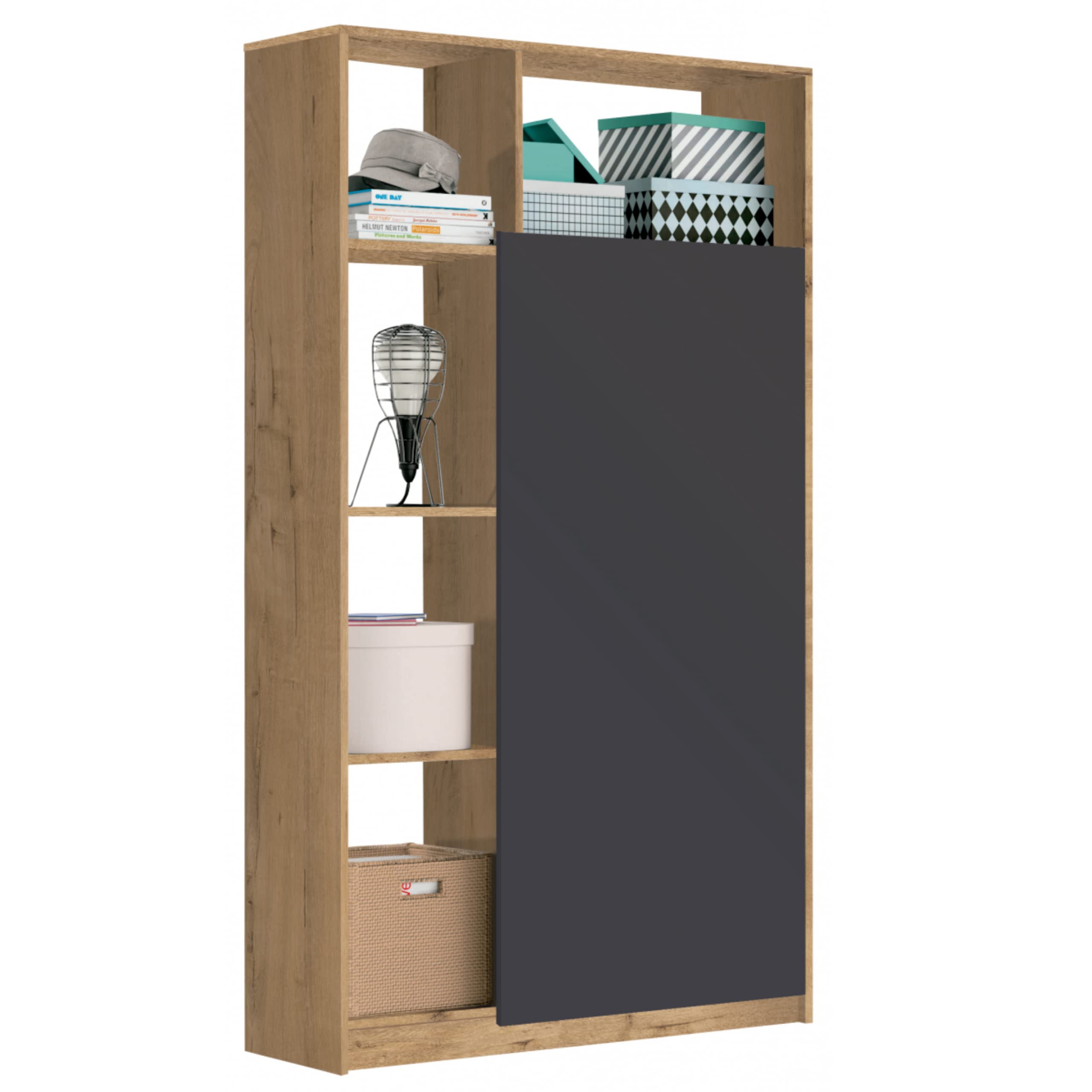 MUEBLES PITARCH | Armario Recibidor Entrada una Puerta con Barra Frontal para Colgar y estantería, Roble Gold y Gris,180x100x35 cm, Gran Capacidad, Moderno, Modelo Neo