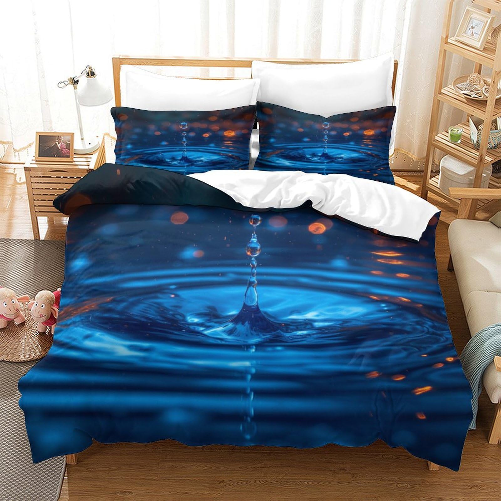 P1s9u7w5y Water Ripple-4 Galaxy Night 3D Printed Duvet Cover Set 3Pcs Microfiber Starry Sky Bedding Set King（220X240cm）