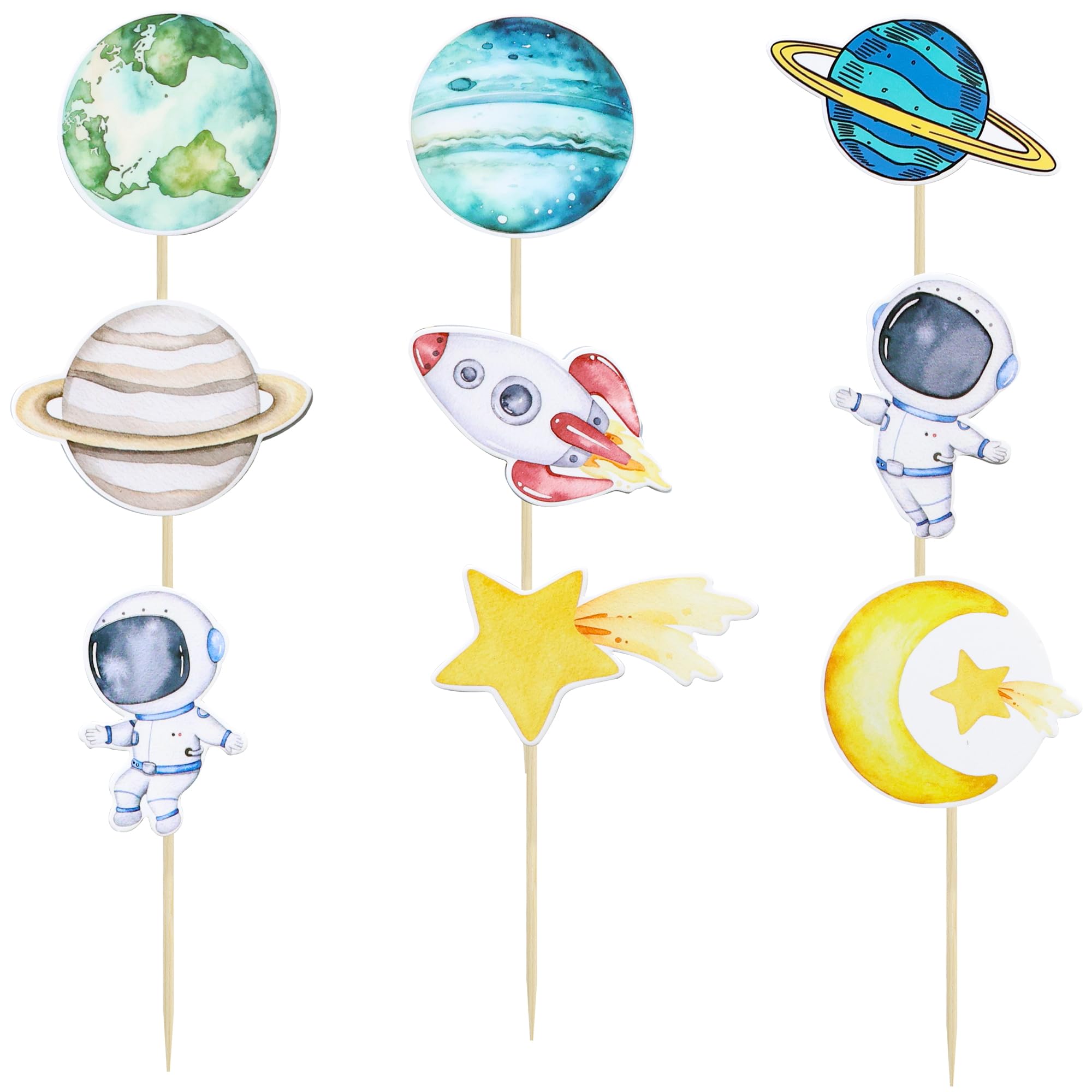 49 Piezas De Decoración De Cupcakes Con Temática Espacial, Planeta, Astronauta, Cohetes, Nave