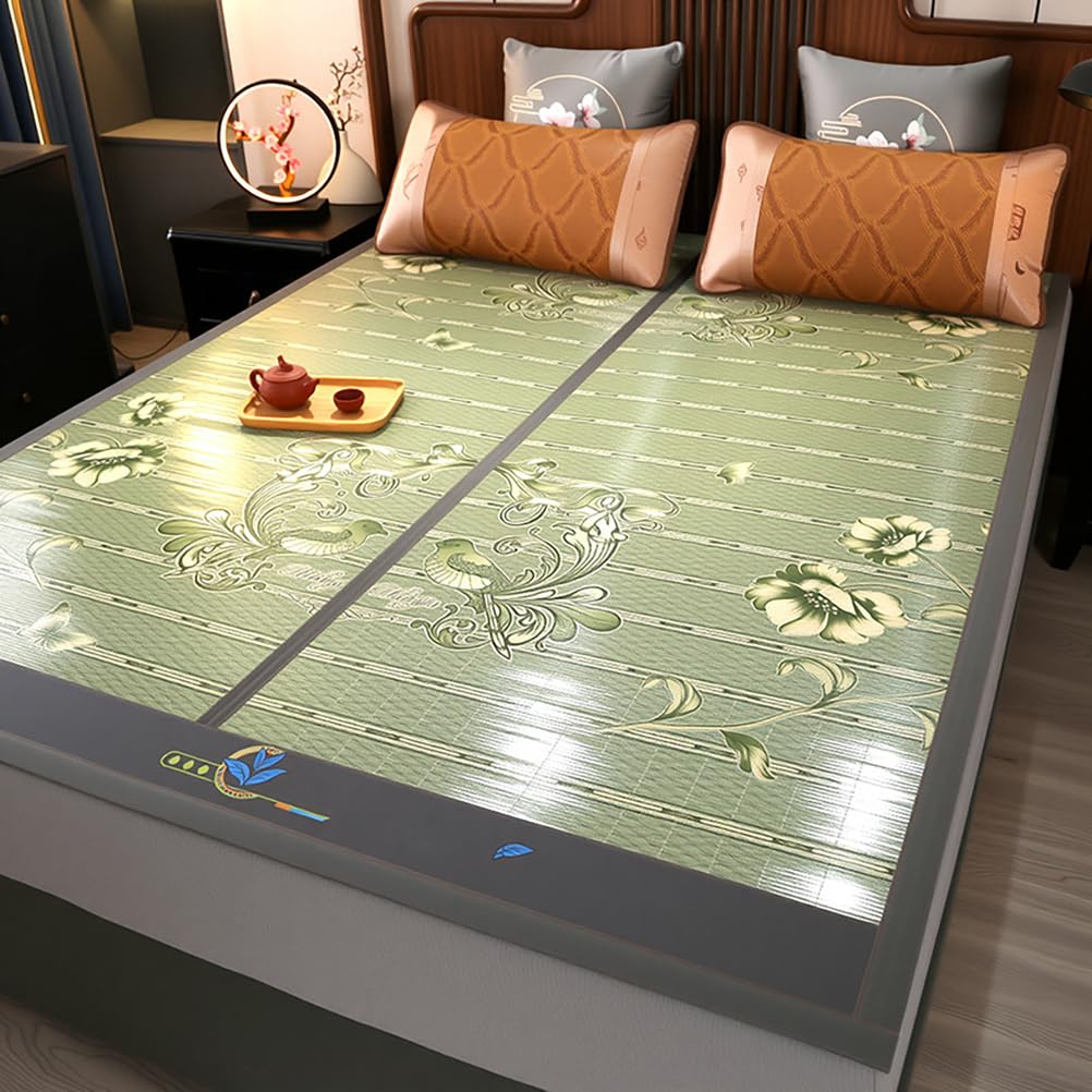 FIgpmwld Foldable Summer Cooling Ice Rattan Mat With Pillowcase, Multicolor, Multiple Sizes(Green,200 * 220CM)
