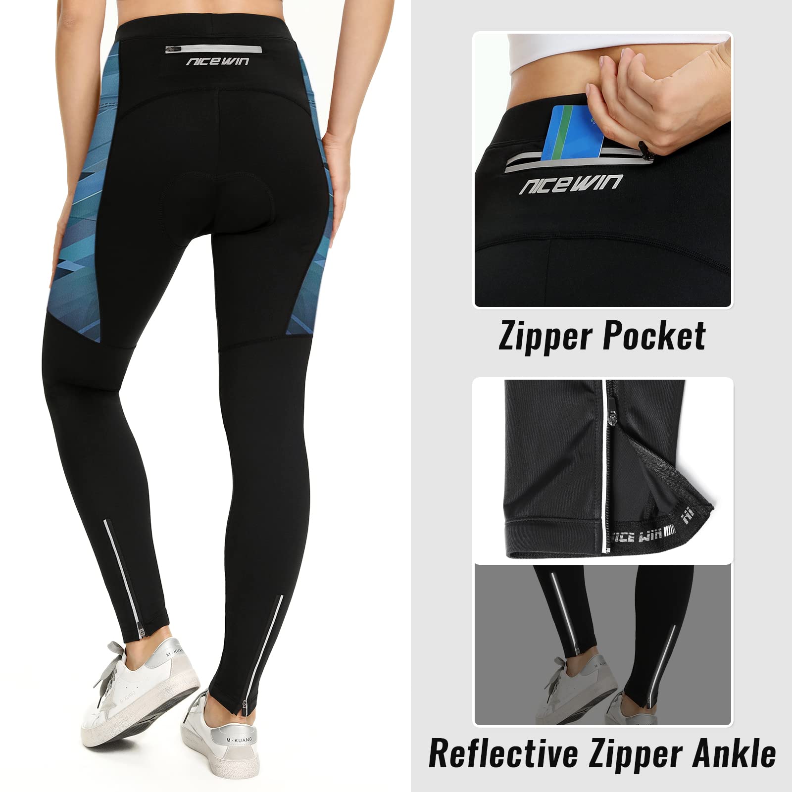 Pantaloni da Ciclismo Donna Invernali Lunghi Imbottiti Bicicletta Pantaloni Corsa Calzamaglia 4D Gel Pad Traspiranti Rapido Asciutto Leggings Sportivi Donna