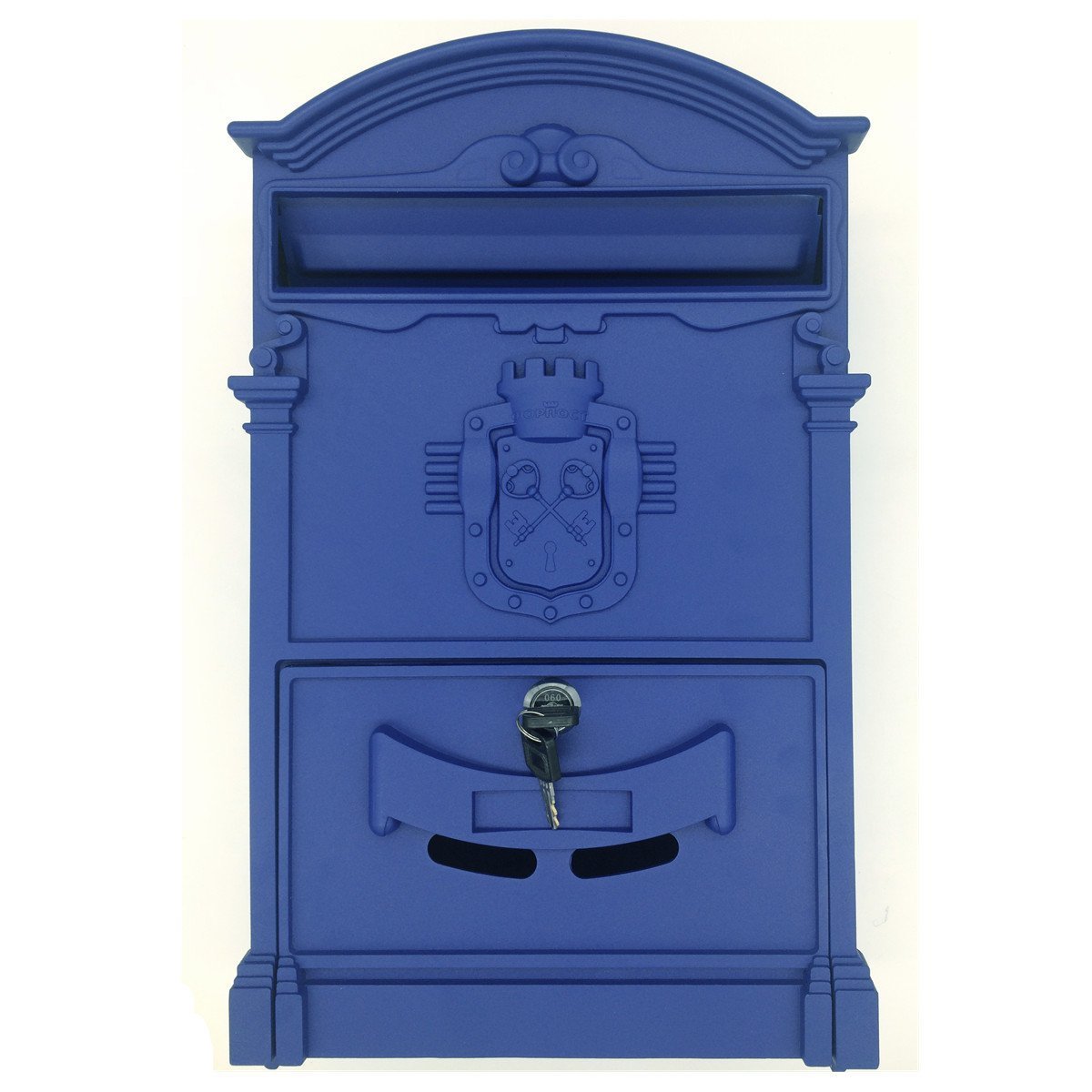 Mailbox European Style Outside Aluminum Wall Mount Post Box Secure Mailbox Letterbox Outdoor Retro Vintage Mailboxes (Royal Blue)
