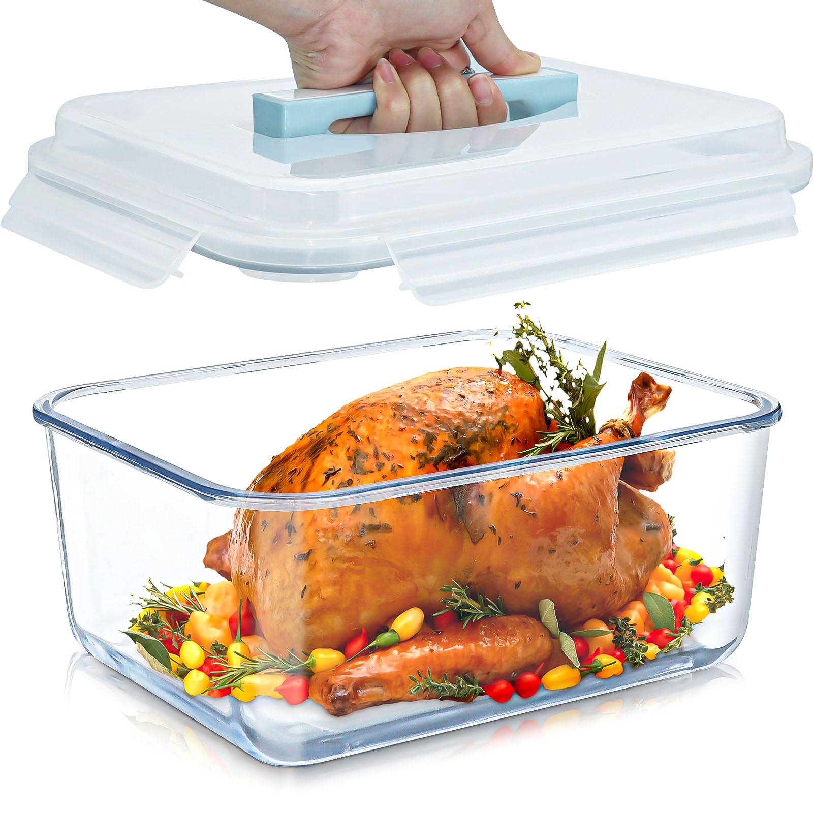 Boîte de Conservation en Verre 6 L avec Couvercle Hermétique | Grand Récipient Alimentaire Rectangulaire pour Four et Congélateur, Meal Prep, Poulet Rôti et Plats Familiaux