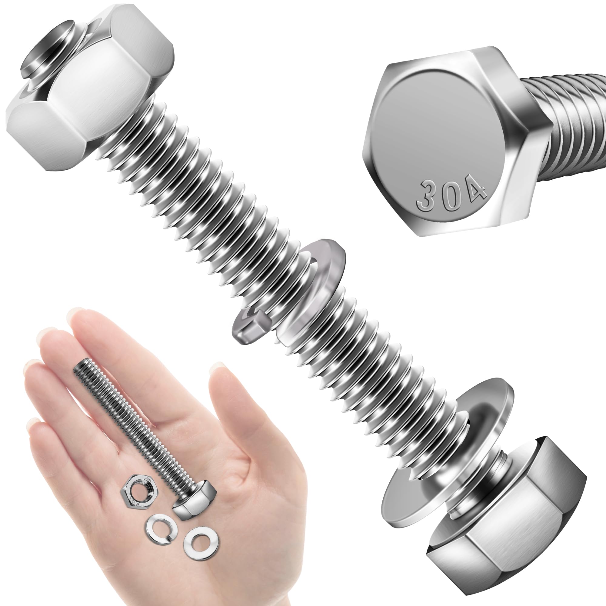 Stainless Steel Hex Bolts & Nuts Kit - 10 Sets -13 Stainless Steel Hex Bolts & Nuts Kit - 10 Sets -13