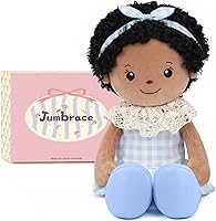 JumbracePlushDoll 16'' Soft Baby Rag Doll for Girls - Black Curly Hair Plush Toy, Cuddly Birthday Gift for Toddlers
