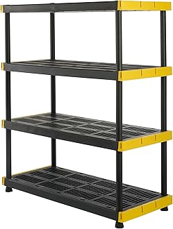 CX Black & Yellow®, 4-Tier Heavy Duty Plastic Storage Shelving Unit, 55”H x 48”W x 20”D (Shelf Only)