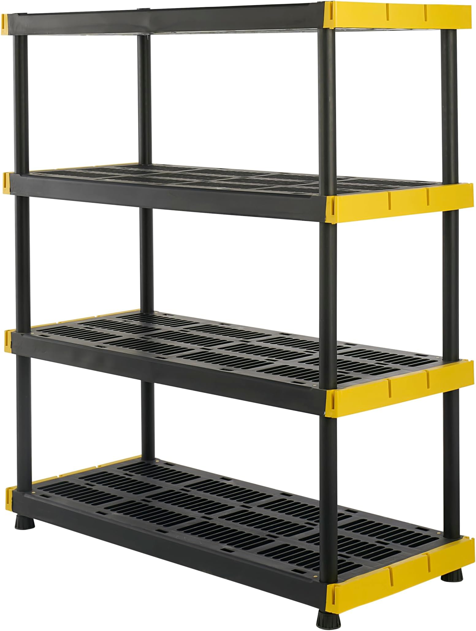 CX Black & Yellow®, 4-Tier Heavy Duty Plastic Storage Shelving Unit, 55”H x 48”W x 20”D (Shelf Only)
