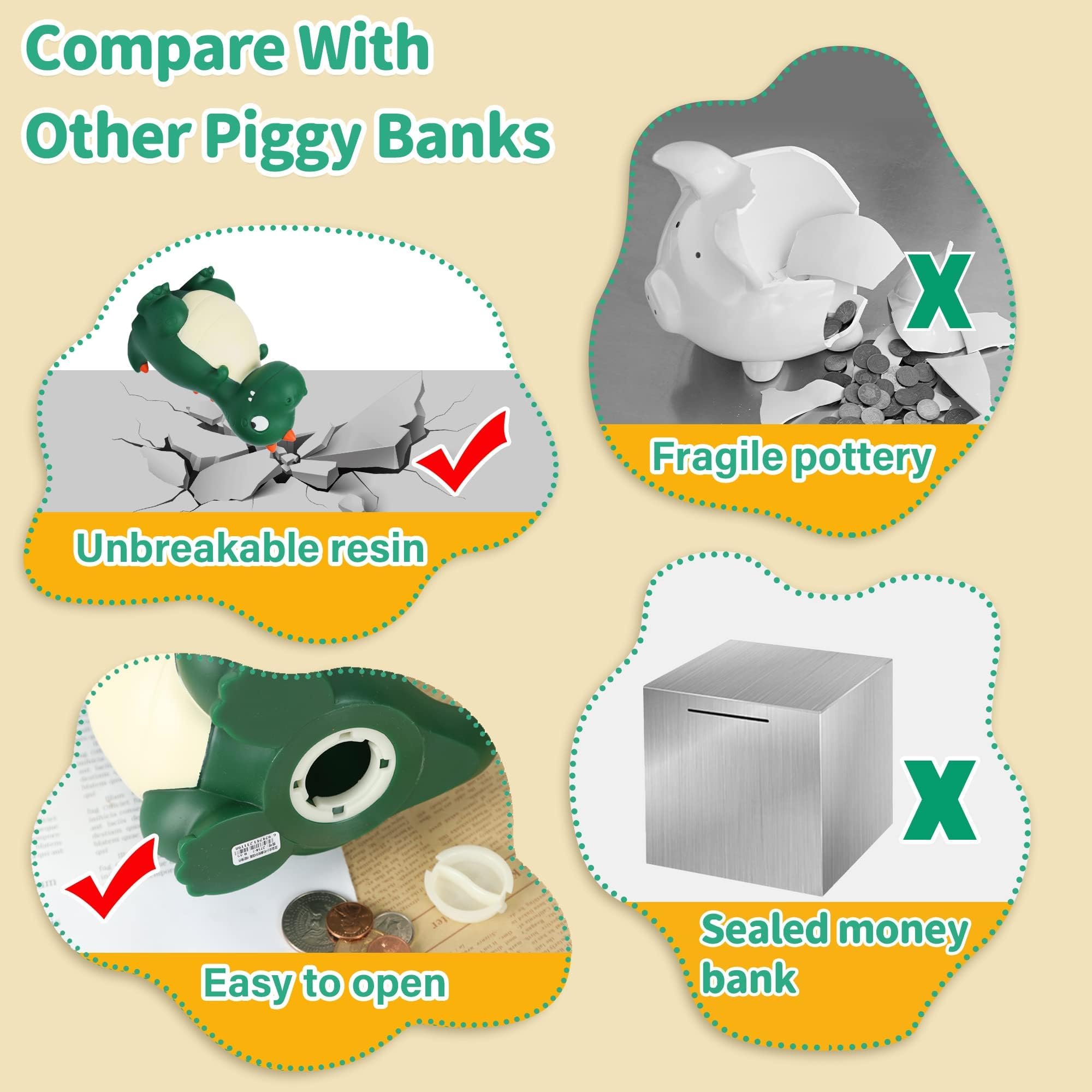 Dinosaur Piggy Bank, Piggy Banks for Kids Cartoon Green Dinosaur Children'S Piggy Bank, Fall Proof, Unique - Image 4