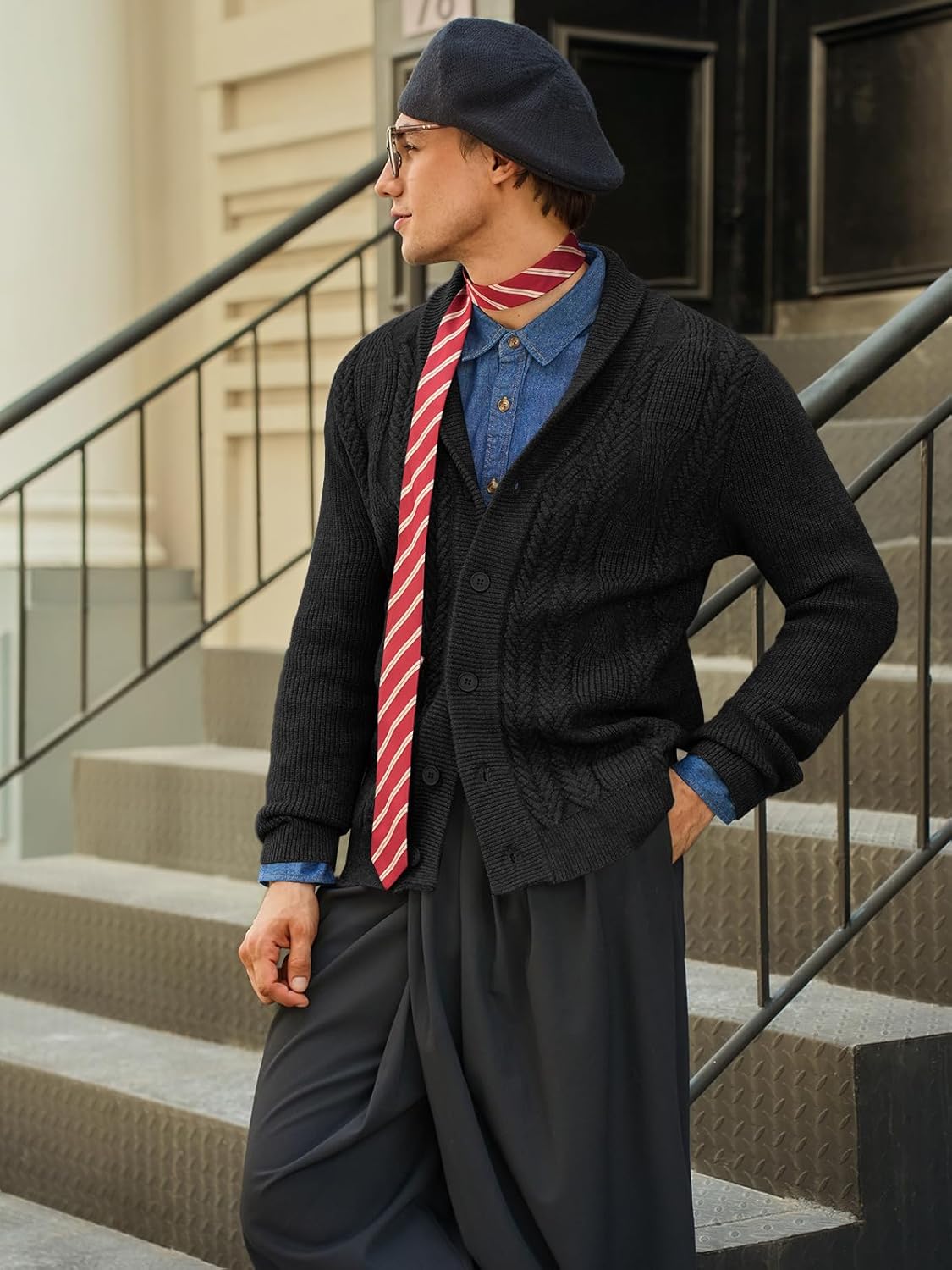 Runcati Mens Shawl Collar Cardigan Sweater Cable Knit Button Down Sweaters Long Sleeve Casual Winter Outwear - Image 4