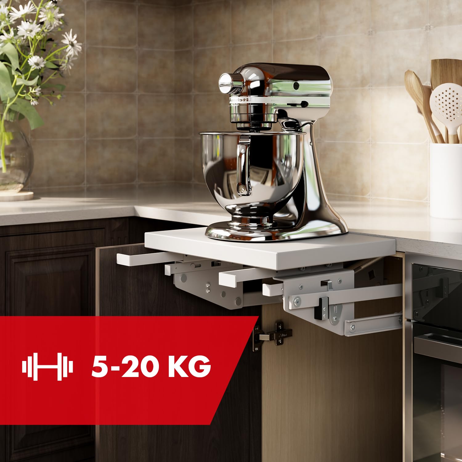 Lift, étagère de cuisine extensible encastrable 5-20kg. 820x168x106mm MC-497