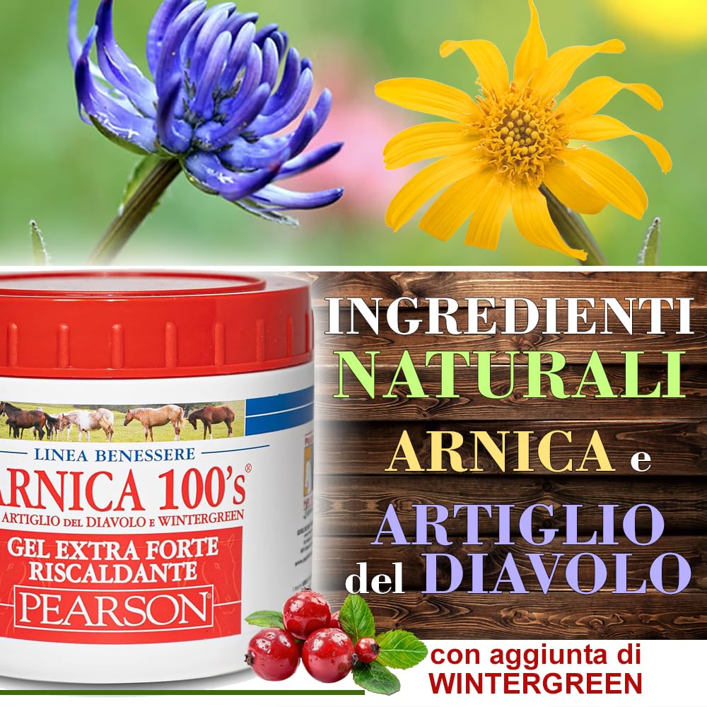 ARNICA 100'S - Arnica pour chevaux, Gel chauffant extra-fort Pearson [500ml]. Crème à l'arnica Gel fort griffe du diable et menthol. Pommade défatigante et relaxante