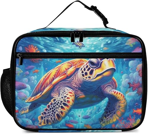 Miniatura 2 de Muishi Lonchera reutilizable con diseño de tortugas marinas, bolsa de almuerzo aislada, lonchera para comida y alimentos, bolsa de mano para