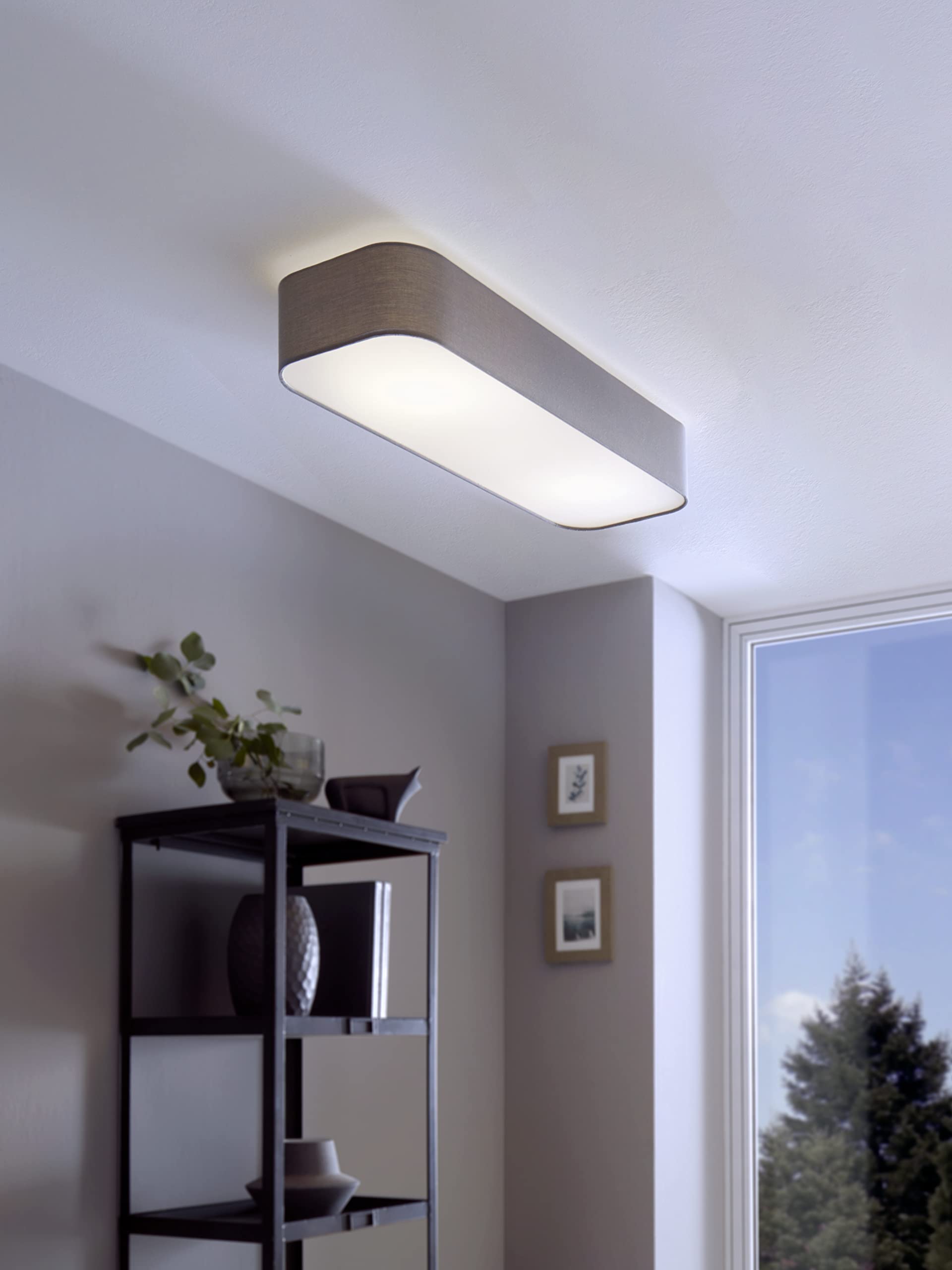 EGLO Deckenlampe Posaderra, 3 flammige Deckenleuchte | Wohnzimmerlampe aus Stahl, Textil und Kunststoff in Grau, Weiß, Küchenlampe, Flurlampe Decke mit E27 Fassung, L 75 cm