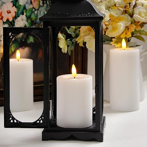 Miniatura 2 de Velas sin llama parpadeantes de pilar con efecto de grasa de vela, paquete de 3 LED blancas, batería operadas, temporizador de 2468 horas, velas