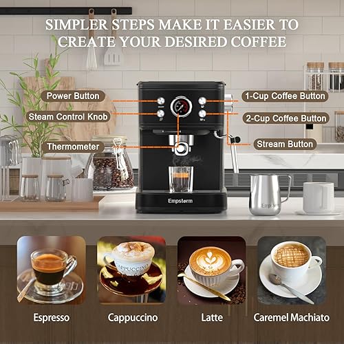 Miniatura 9 de Máquina de café expreso de 20 barras con espumador de leche de vapor, máquina de café expreso compatible con cápsulas originales NS 2 en 1, máquina