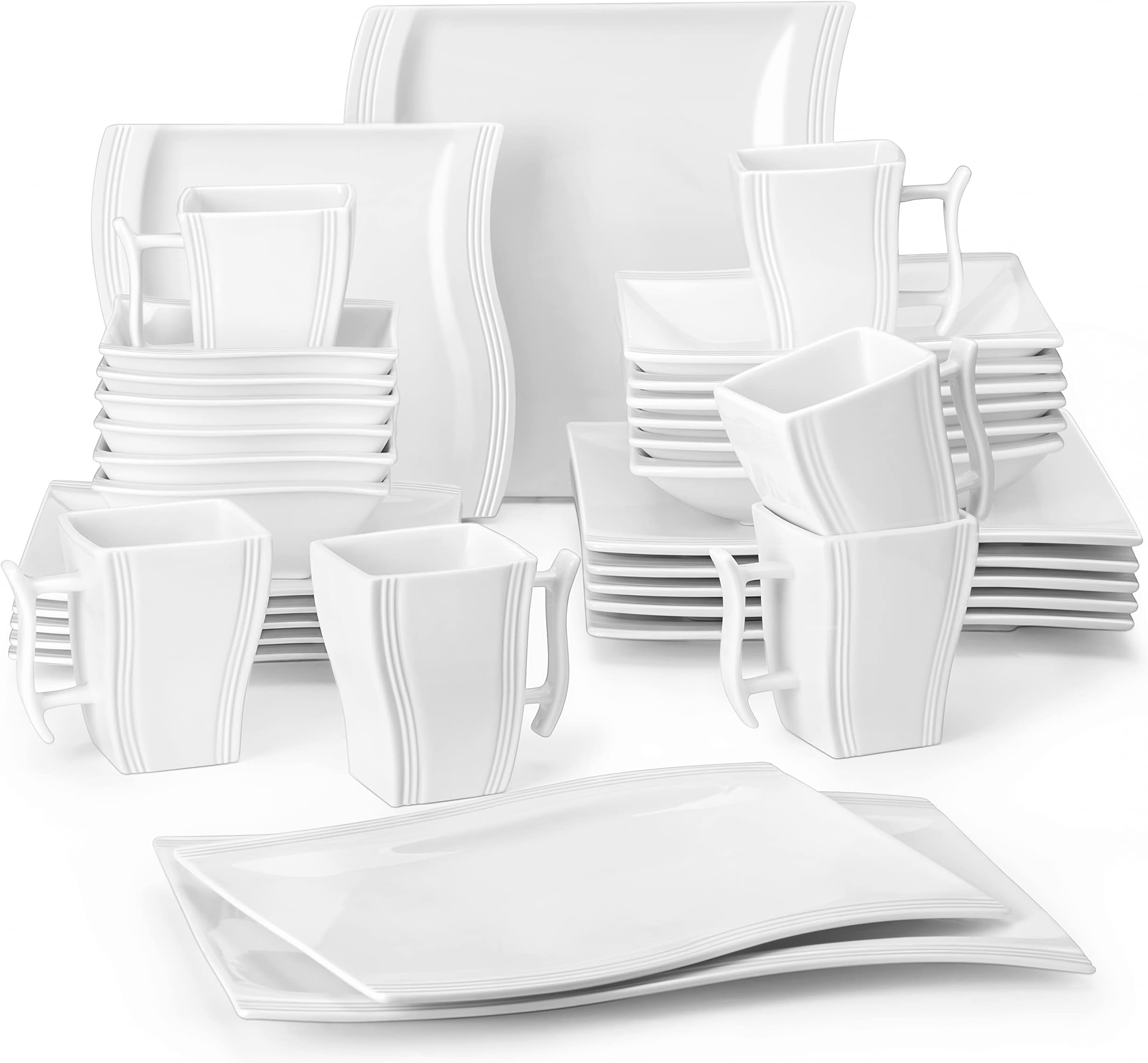 Service à Café 12 Pièces : 6 Tasses Et 6 Soucoupes, Porcelaine Blanche, Design Simple