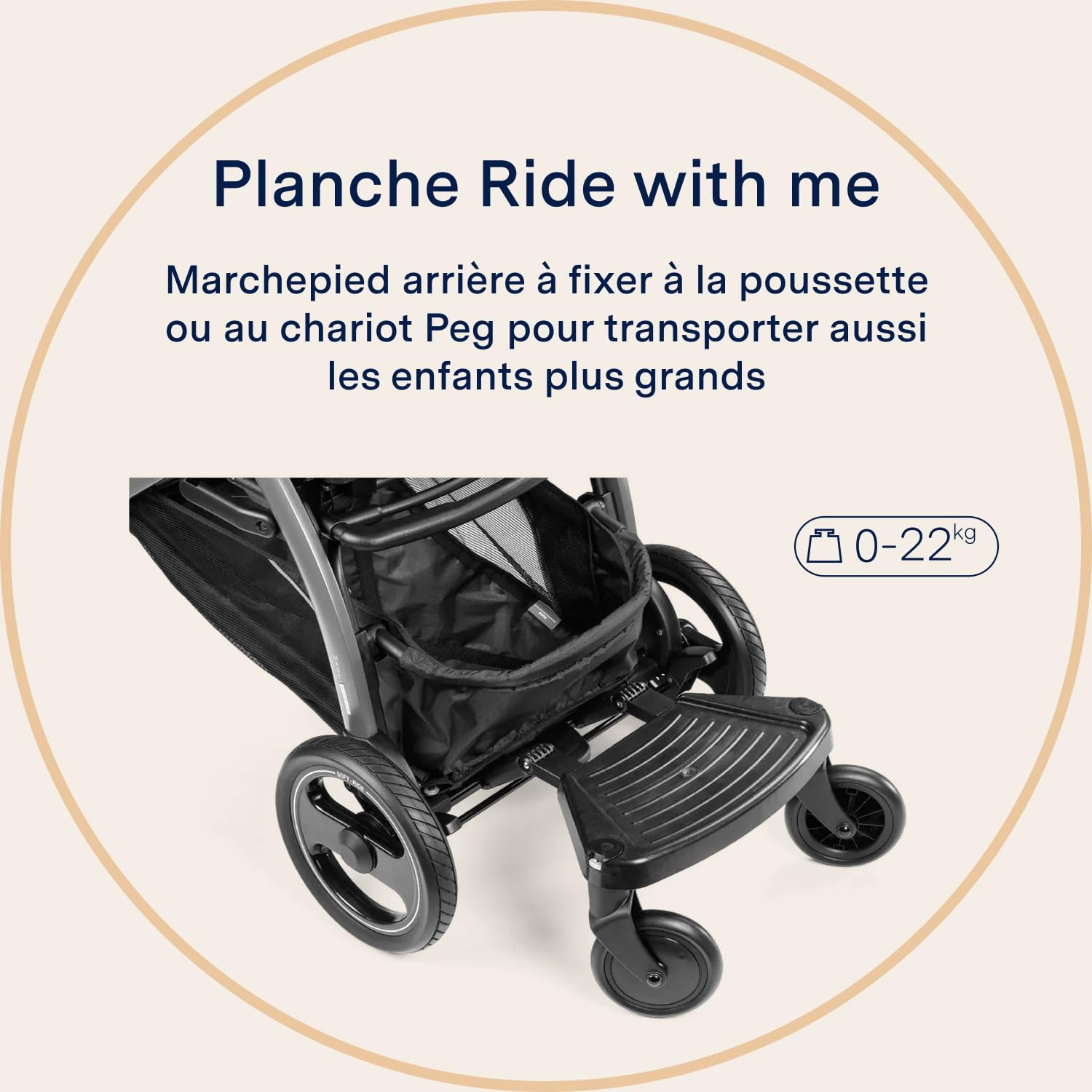 PEG Ride With Me Board - Marchepied Arrière pour Deuxième Enfant - Compatible avec Châssis Book, GT4, Ypsi et autres modèles Peg Perego