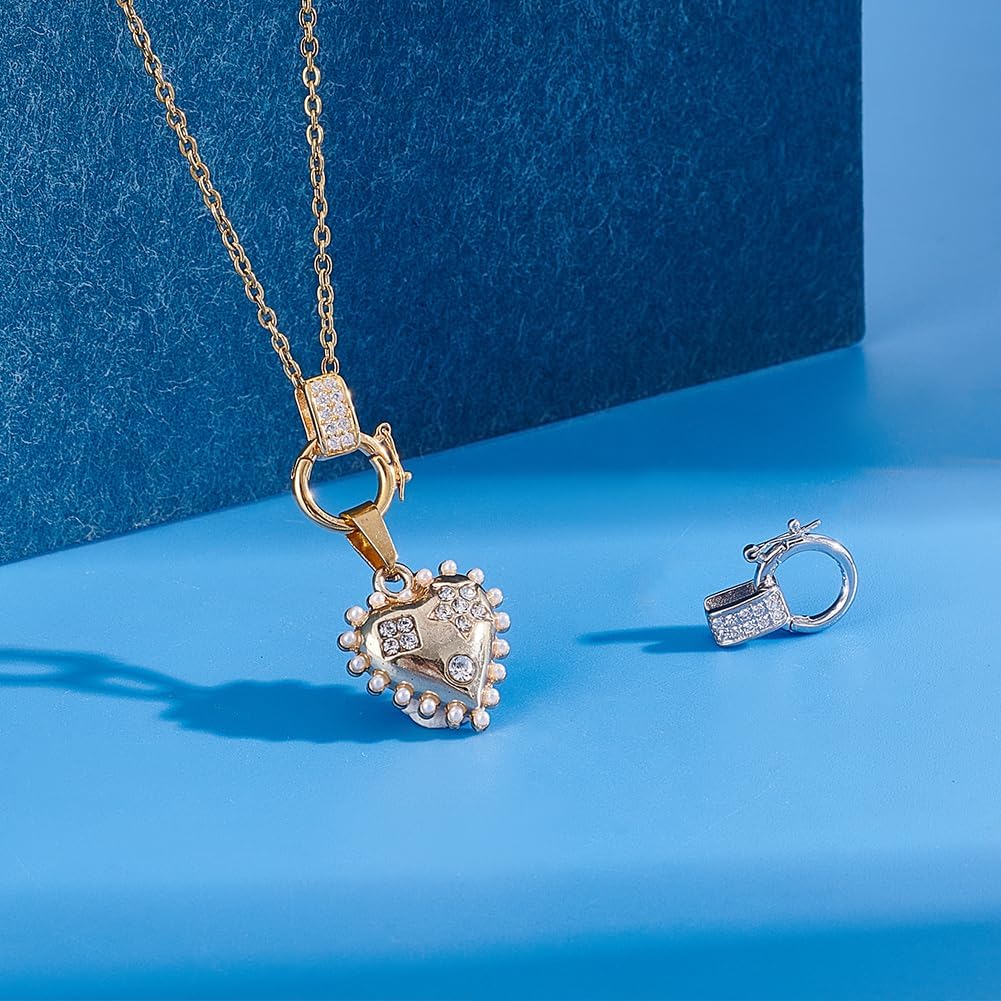 PH PandaHall 2pcs 925 Sterling Silver Enhancer Clasps, 14x11mm Jewelry Clasps Cubic Zirconia Clasps Connector Bracelet Clasp Pendant Bail Clasps for DIY Necklace Jewelry Crafts Making, Golden/Platinum - Image 4