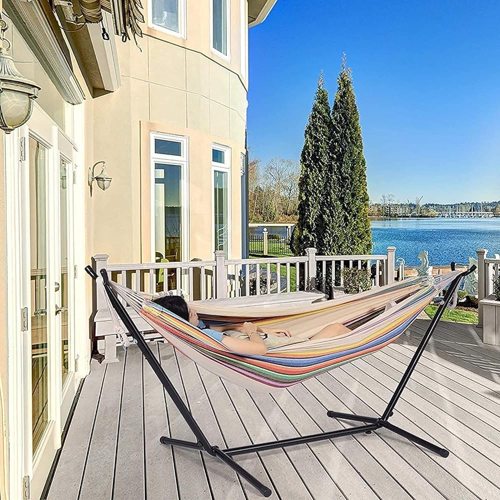 Hamaca portátil con soporte, columpio plegable desmontable para uso en interiores y exteriores, ideal para camping, playa y viajes, cómoda y práctica