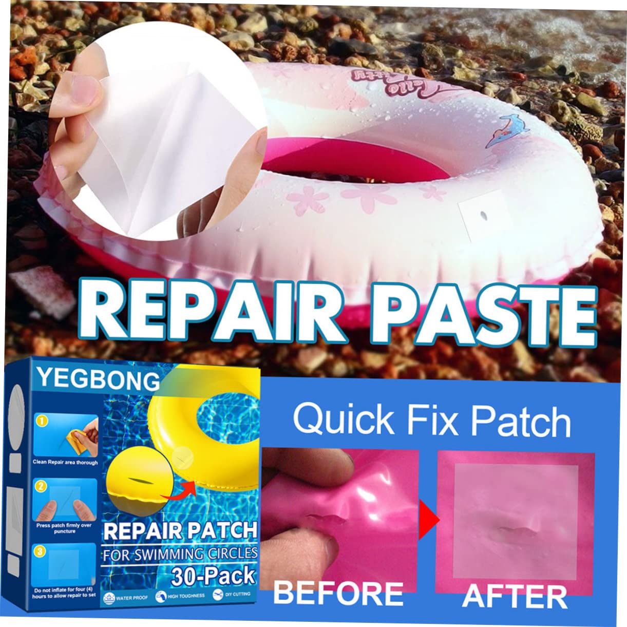 ABOOFAN 240stücke Reparatur-Patches Für Schwimmringe Selbstklebende wasserdichte Flickaufkleber Für Aufblasbare Spielzeuge Runde Und Quadratische Flicken Für Pools Und