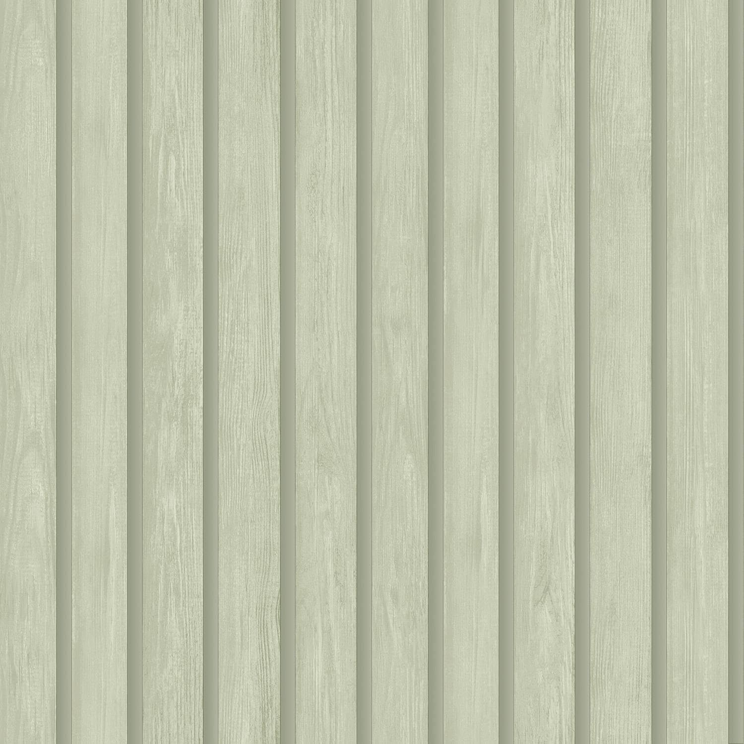 Yöl Sage Green Wooden Slat Panel Soft Green Wallpaper - Modern Contemporary Realistic Trendy - Stylish Feature Wall