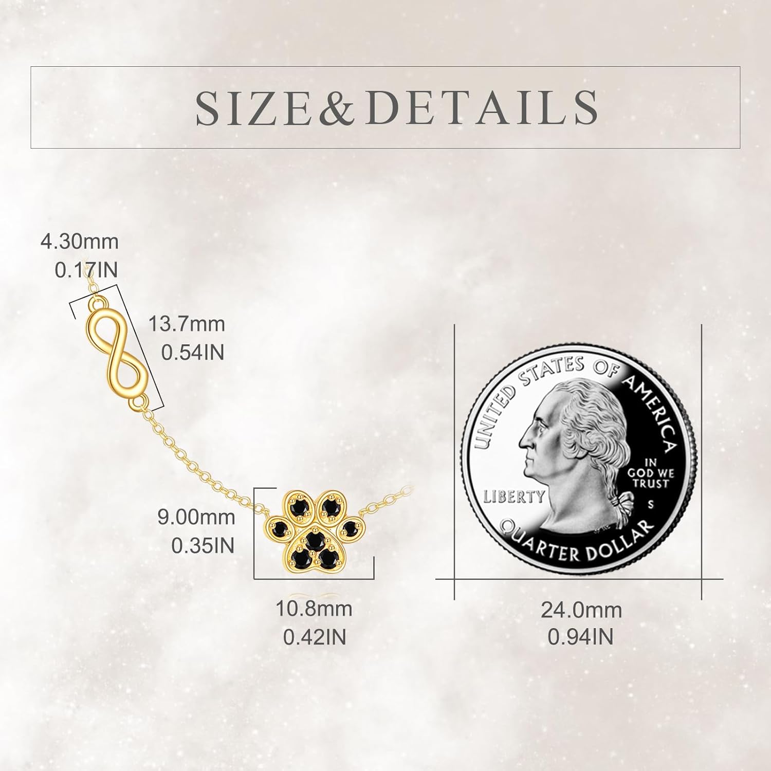 DOVRAN 14K Solid Yellow Gold Paw Necklace for Women 14K Gold Inifinity Necklace Dog Cat Paw Paint Jewelry Gift for Women - Image 6